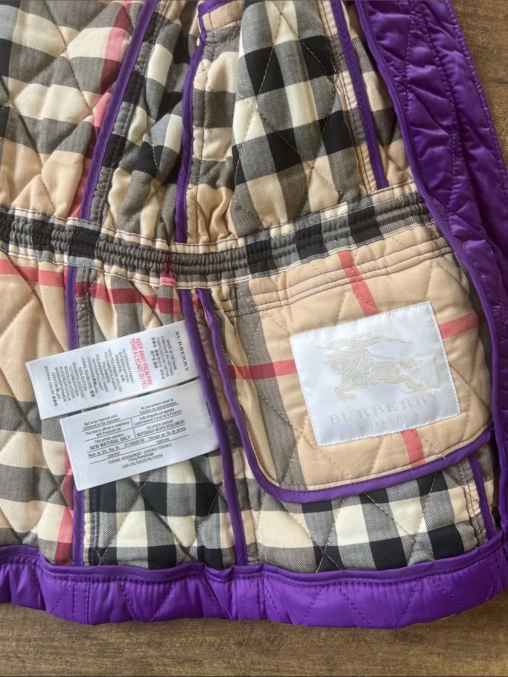 Burberry Girls' Quilted Hooded Jacket in Purple